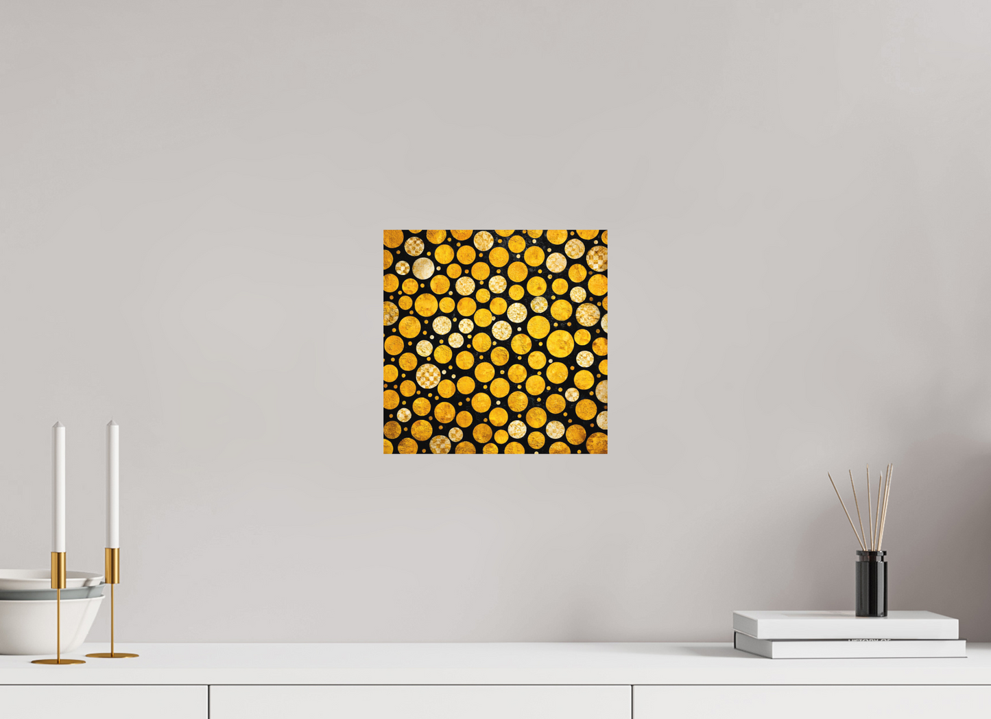 10 x 10″, Photo Print on Aluminum Backing Gold Dots