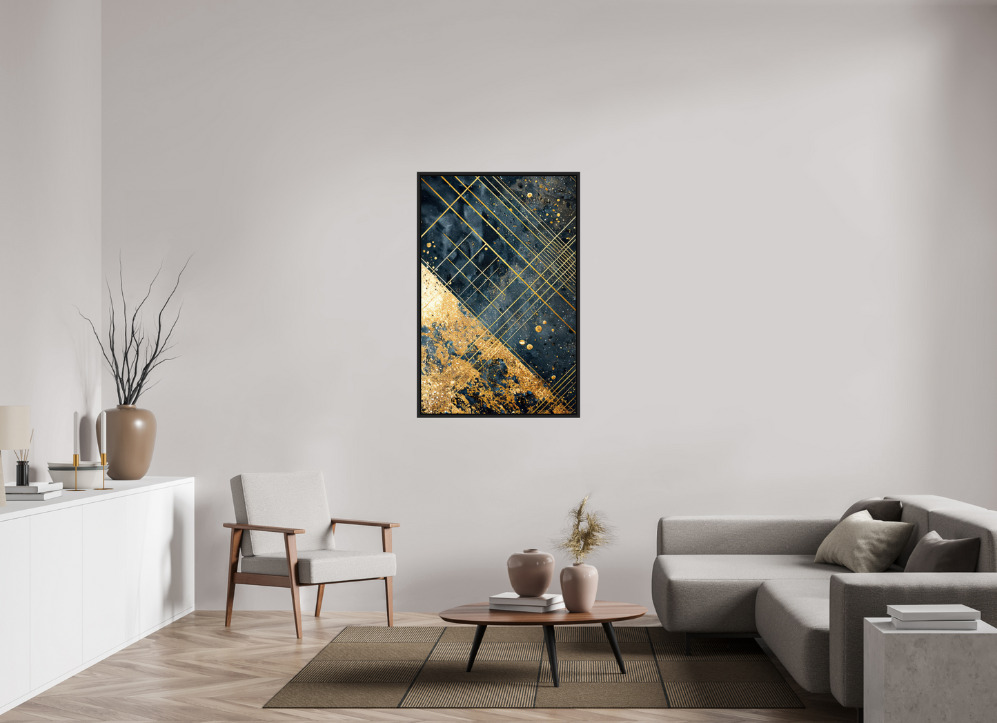 32 x 49.1″, Fine Art Print on Aluminum Dibond with Boarder Art Deco Gold Lines