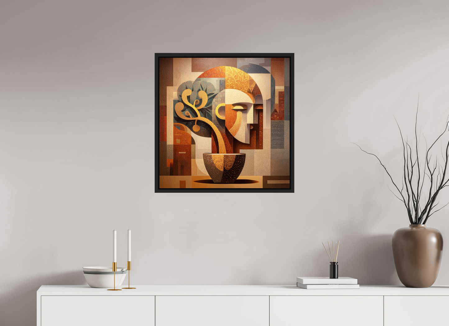 25 x 25″, Fine Art Print on Aluminum Dibond with Boarder Abstract Pot Head