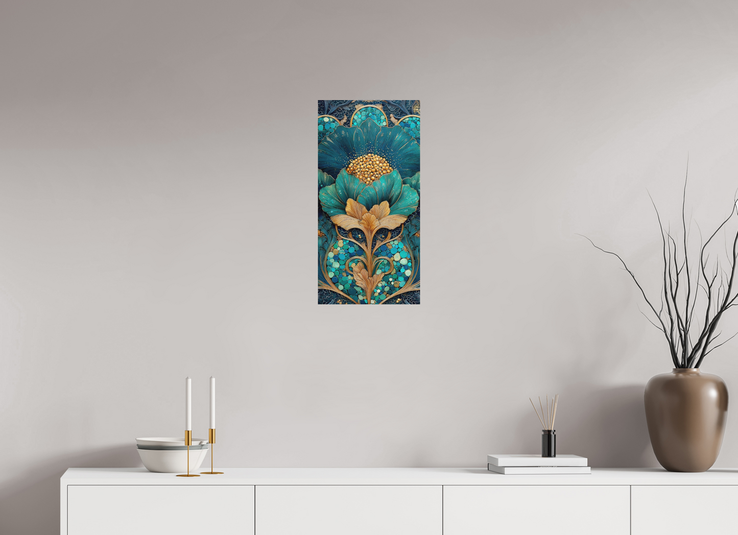 12 x 24″, Photo Print on Aluminum Backing Art Deco Teal Flower 2