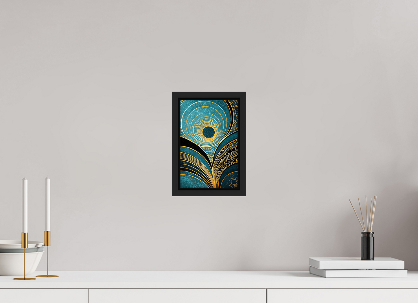 6 x 9.1″, Fine Art Print on Aluminum Dibond with Boarder Art Deco Teal 1