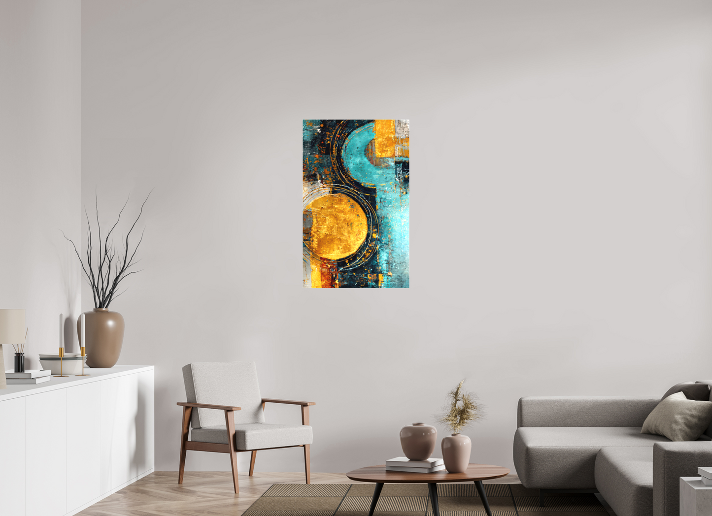 24 x 38.2″, Textile on Canvas Abstract Gold Paint 2