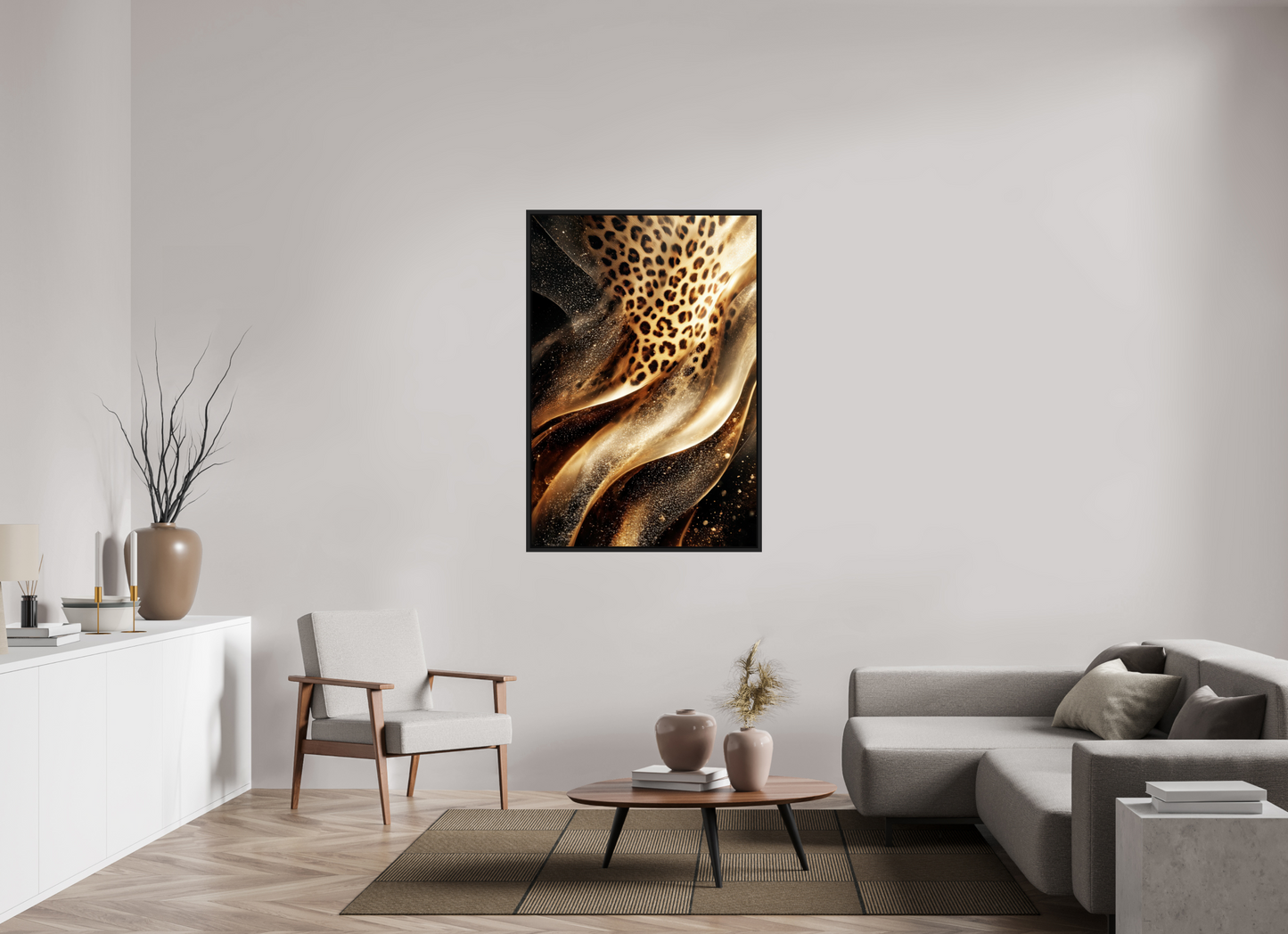 36 x 53″, Fine Art Print on Aluminum Dibond with Boarder Leopard Swirl