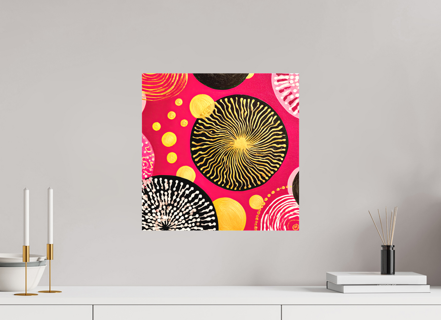 15 x 15″, Textile on Canvas Spores