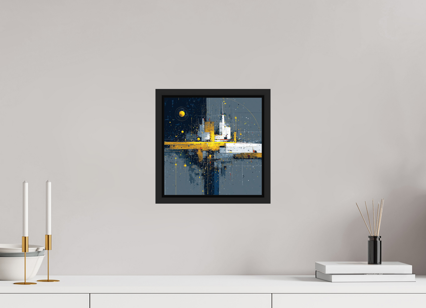 10 x 10″, Fine Art Print on Aluminum Dibond with Boarder Abstract City
