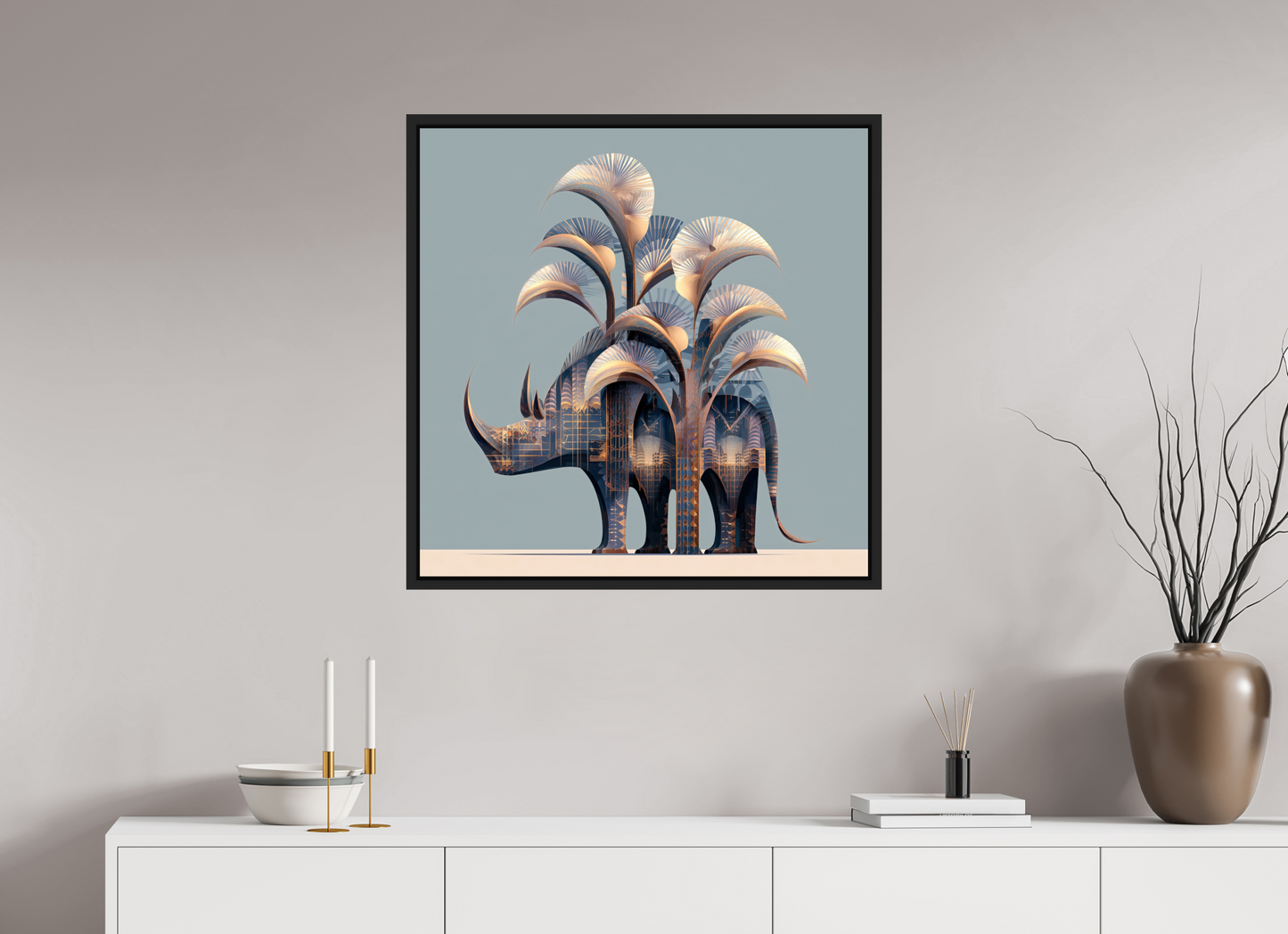 30 x 30″, Fine Art Print on Aluminum Dibond with Boarder Abstract Rhino