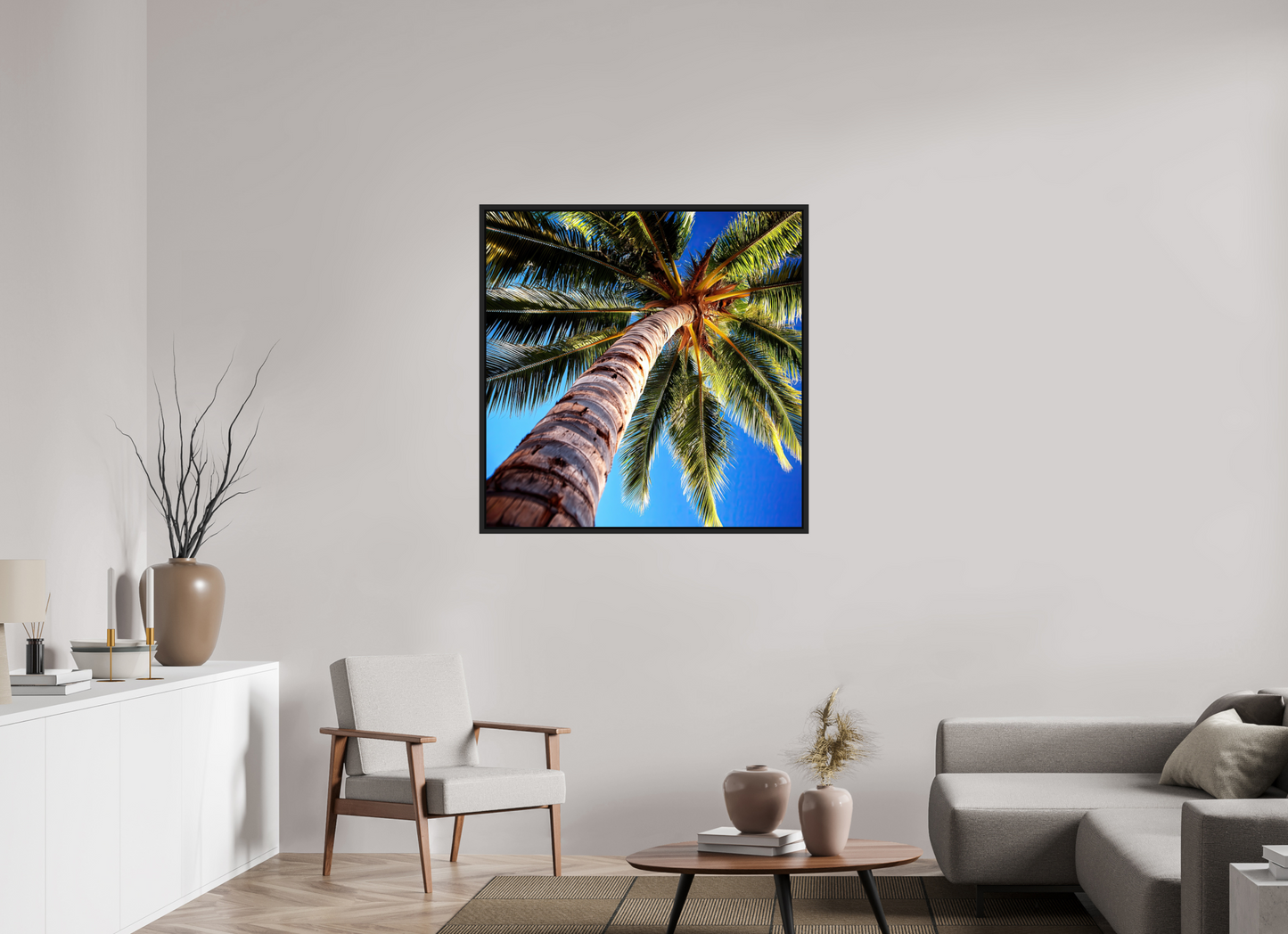 40 x 40″, Fine Art Print on Aluminum Dibond with Boarder Palm Tree