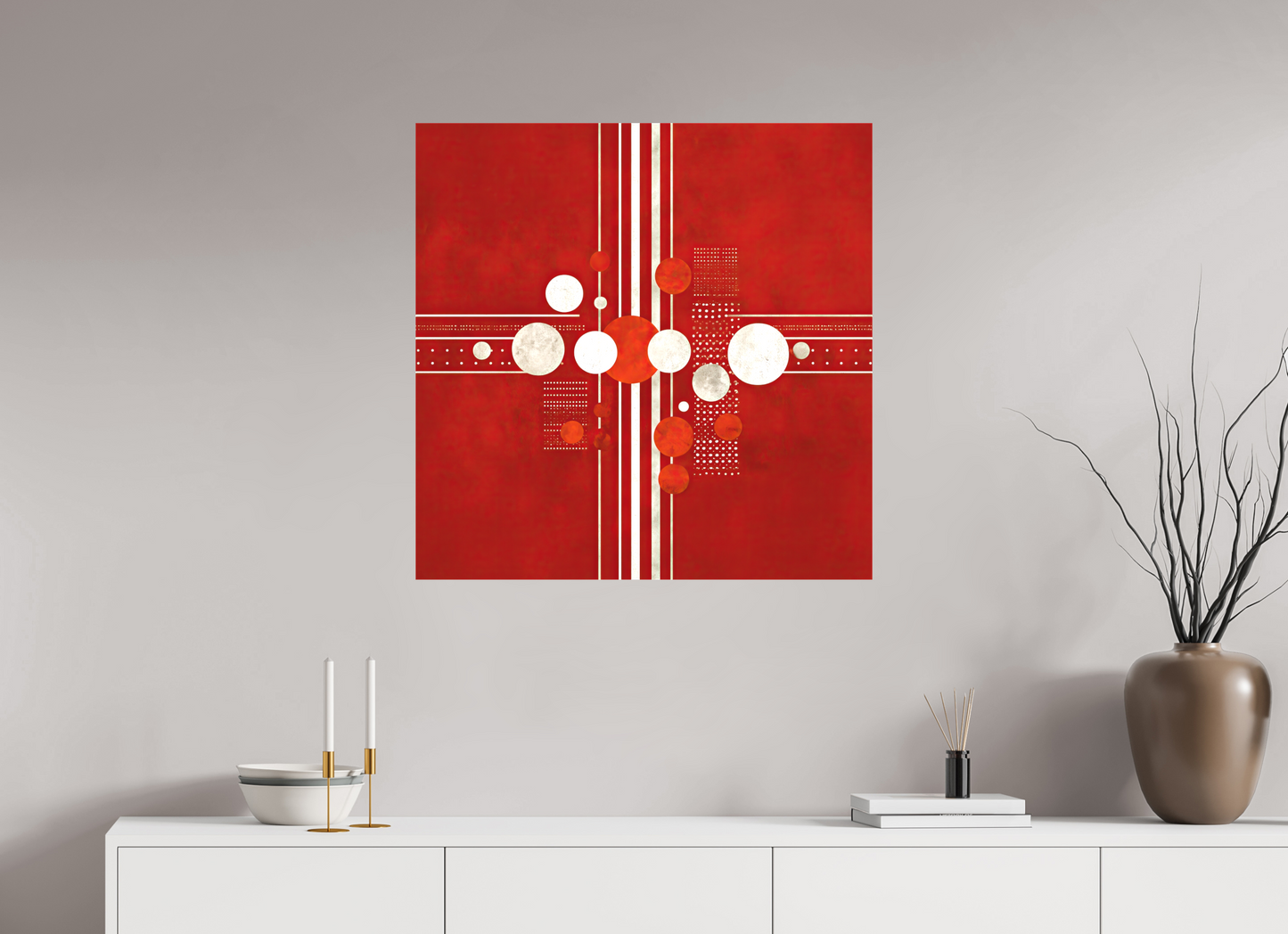 30 x 30″, Textile on Canvas White Line 2