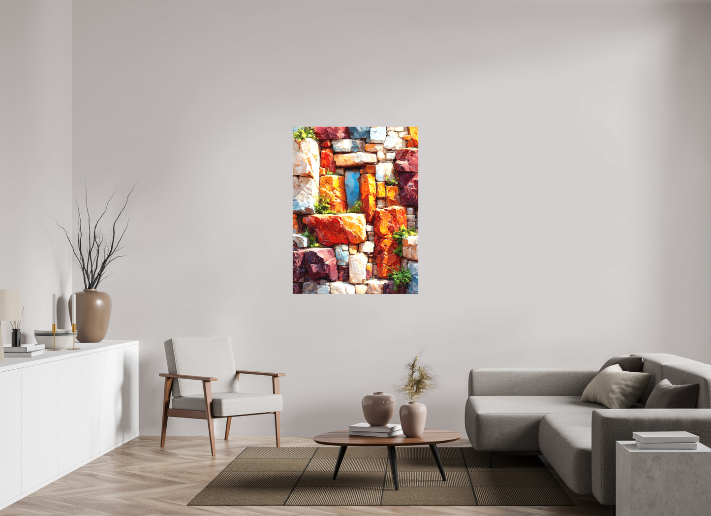36 x 48″, Textile on Canvas Desert Rocks