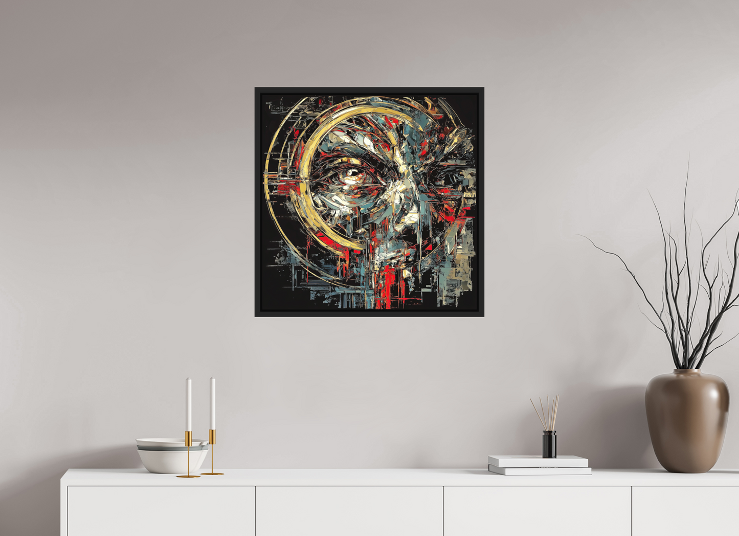25 x 25″, Photo Print on Aluminum Backing with boarder Abstract Male Eye
