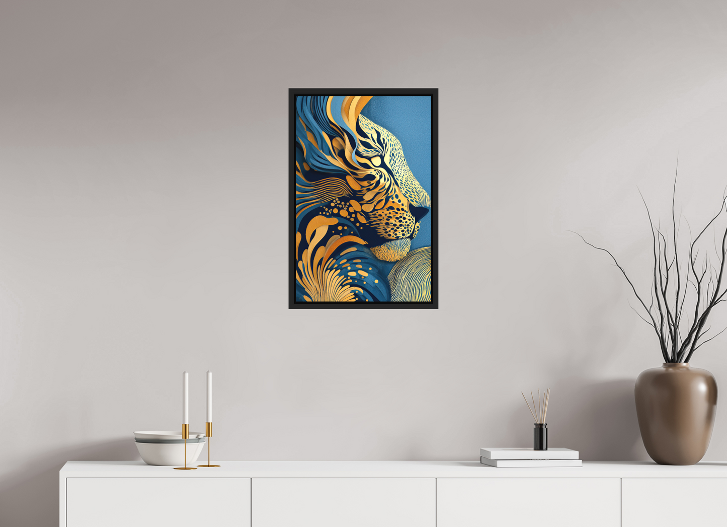 16 x 24.4″, Photo Print on Aluminum Backing with boarder Yellow & Blue Cheetah