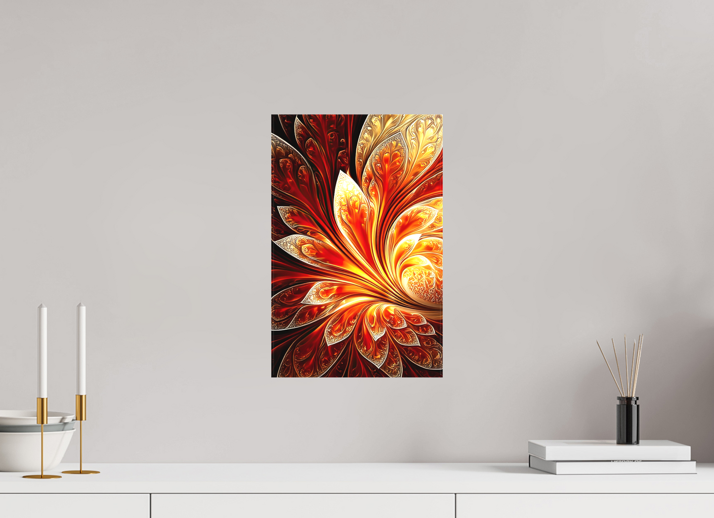 10 x 15.5″, Textile on Canvas Abstract Fire Flower