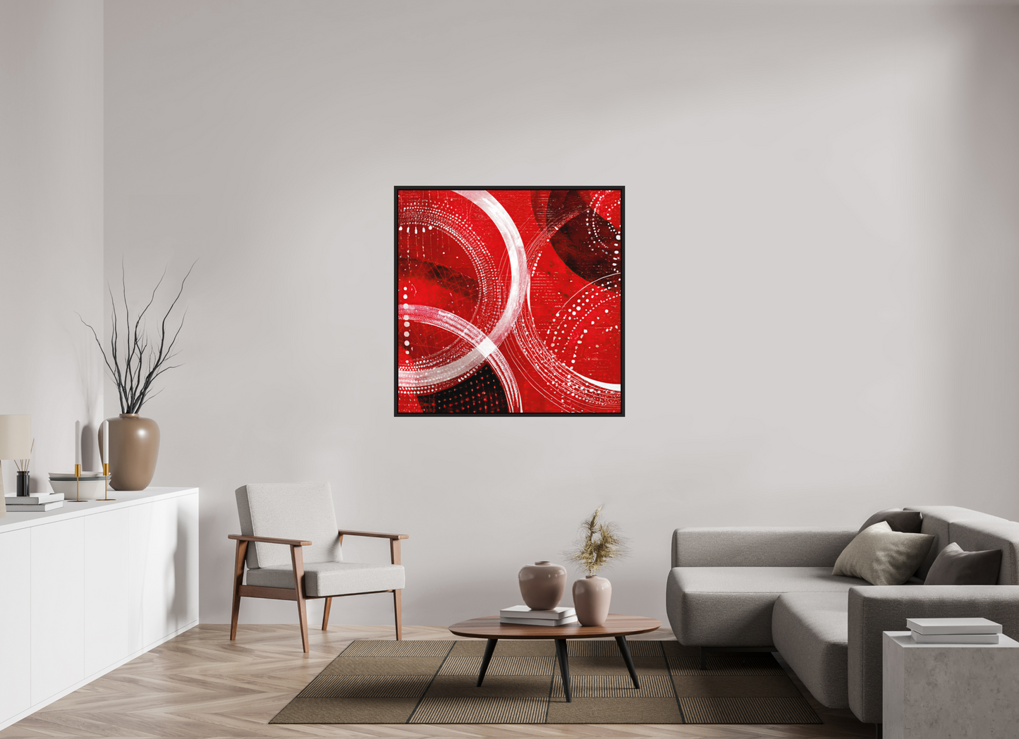 45 x 45″, Photo Print on Aluminum Backing with boarder Red & White