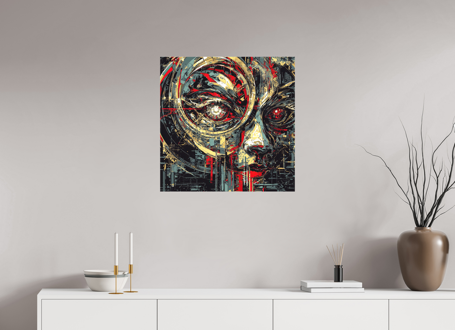 25 x 25″, Textile on Canvas Abstract Female Eye