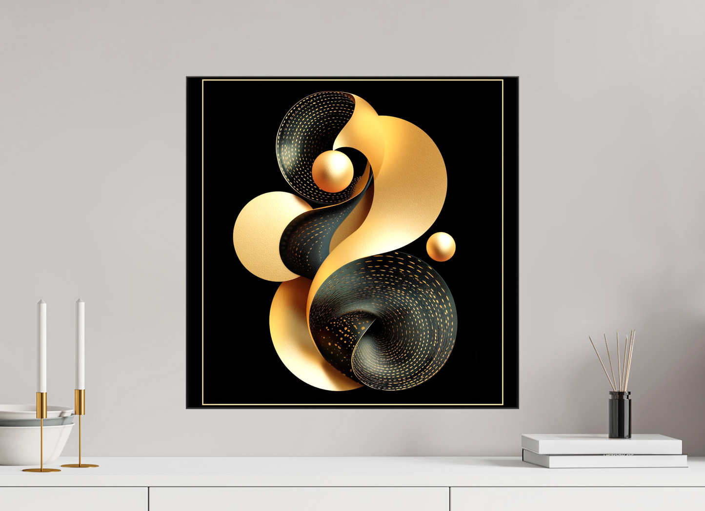 20 x 20″, Glossy Canvas Abstract Black & Gold