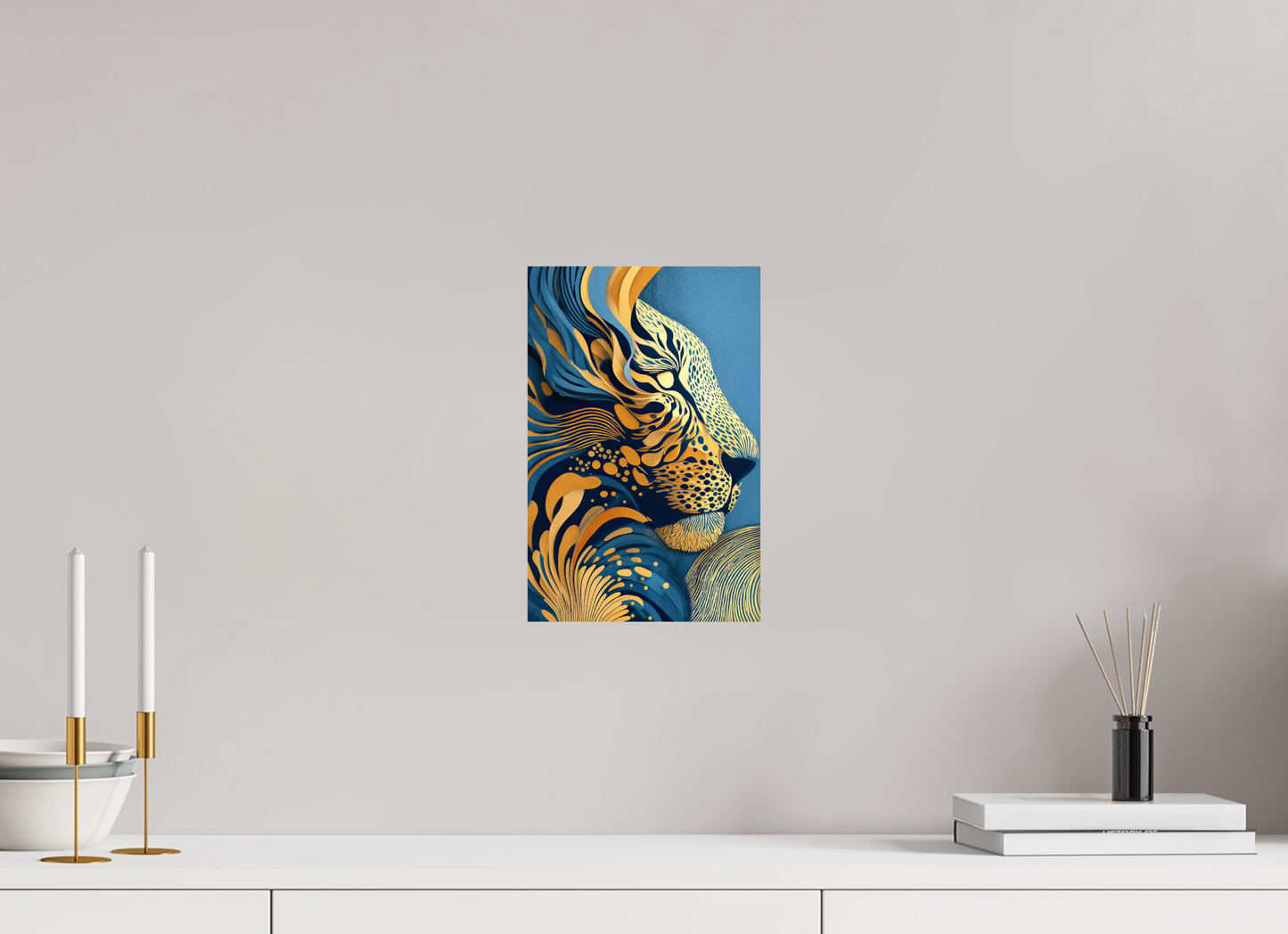 8 x 12.2″, Fine Art Print On Aluminum Dibond Yellow & Blue Cheetah