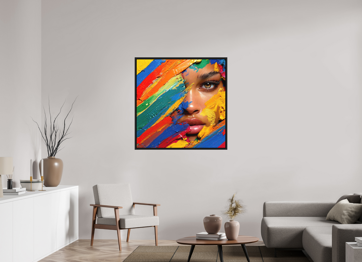 40 x 40″, Photo Print on Aluminum Backing with boarder Paintress
