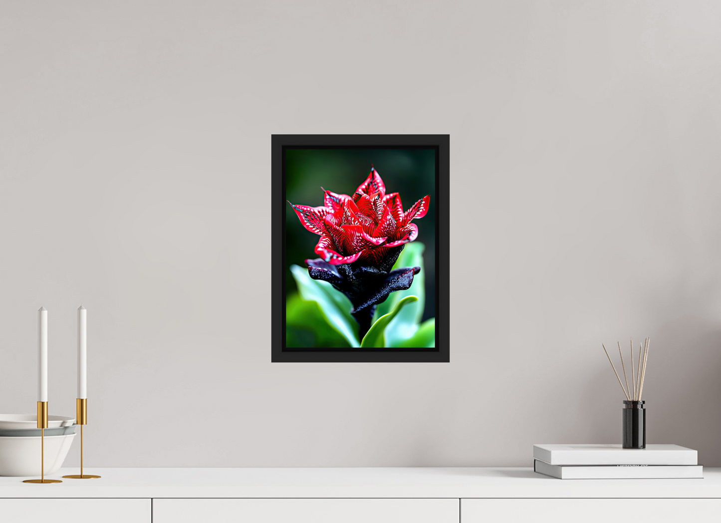 9 x 12″, Fine Art Print on Aluminum Dibond with Boarder Red Zebra Flower