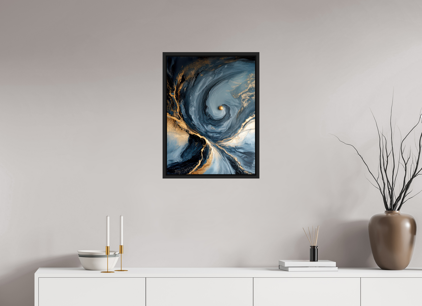 18 x 24″, Fine Art Print on Aluminum Dibond with Boarder Abstract Ocean Gold