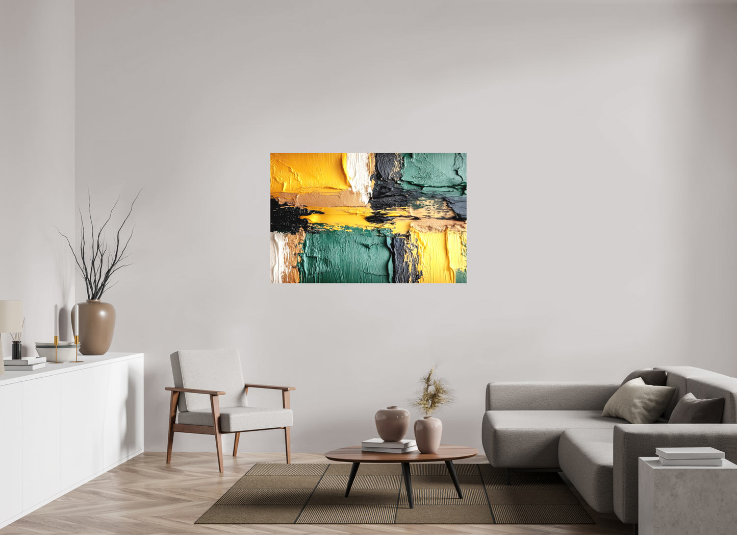 54.5 x 36″, Textile on Canvas Lux Camo