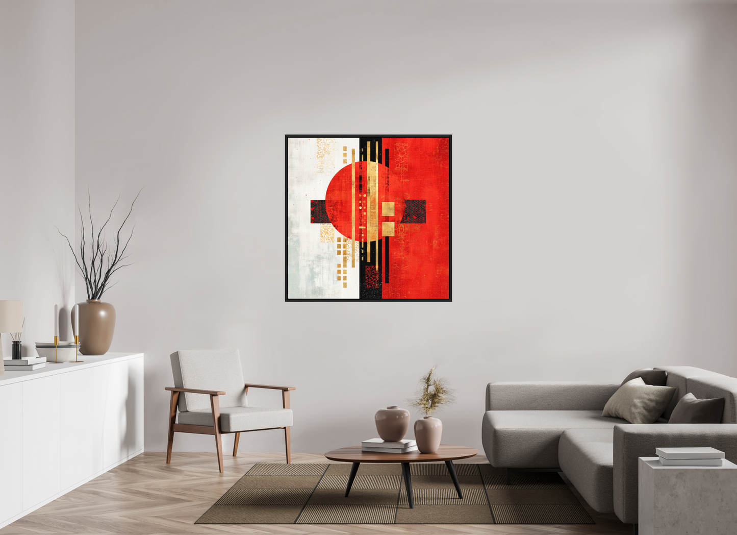 45 x 45″, Photo Print on Aluminum Backing with boarder Abstract Rising Sun
