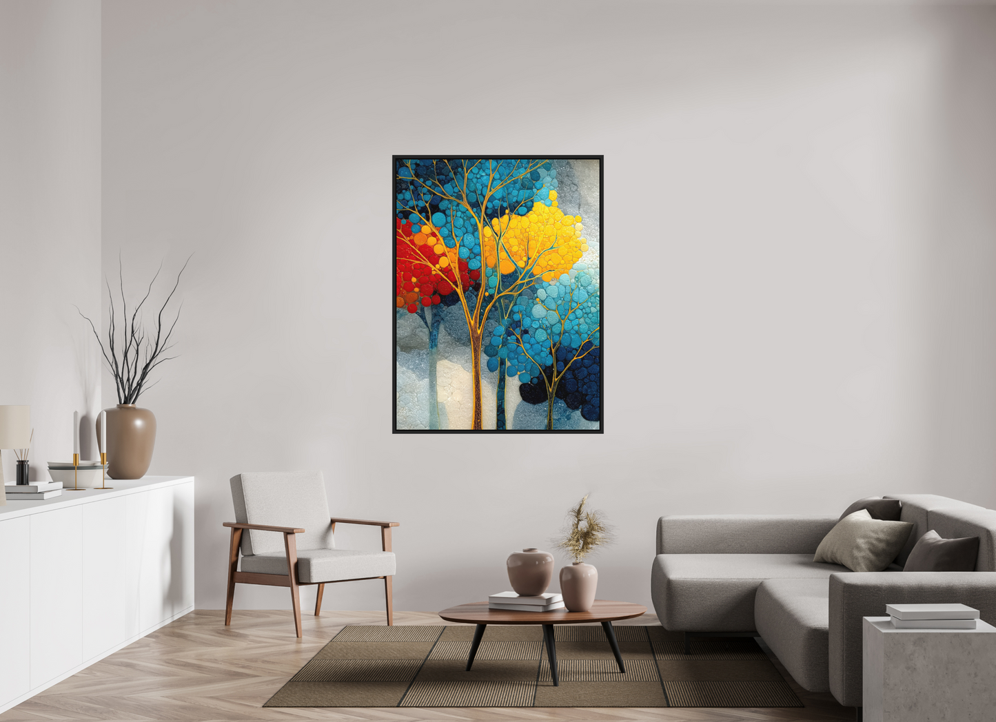 42 x 56″, Photo Print on Aluminum Backing with boarder City Trees