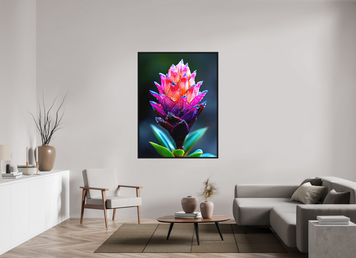 45 x 60″, Photo Print on Aluminum Backing with boarder Tropical Pinecone Flower