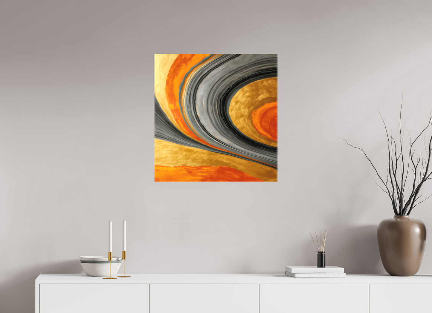 24 x 25″, Textile on Canvas Abstract Gold Geode 2
