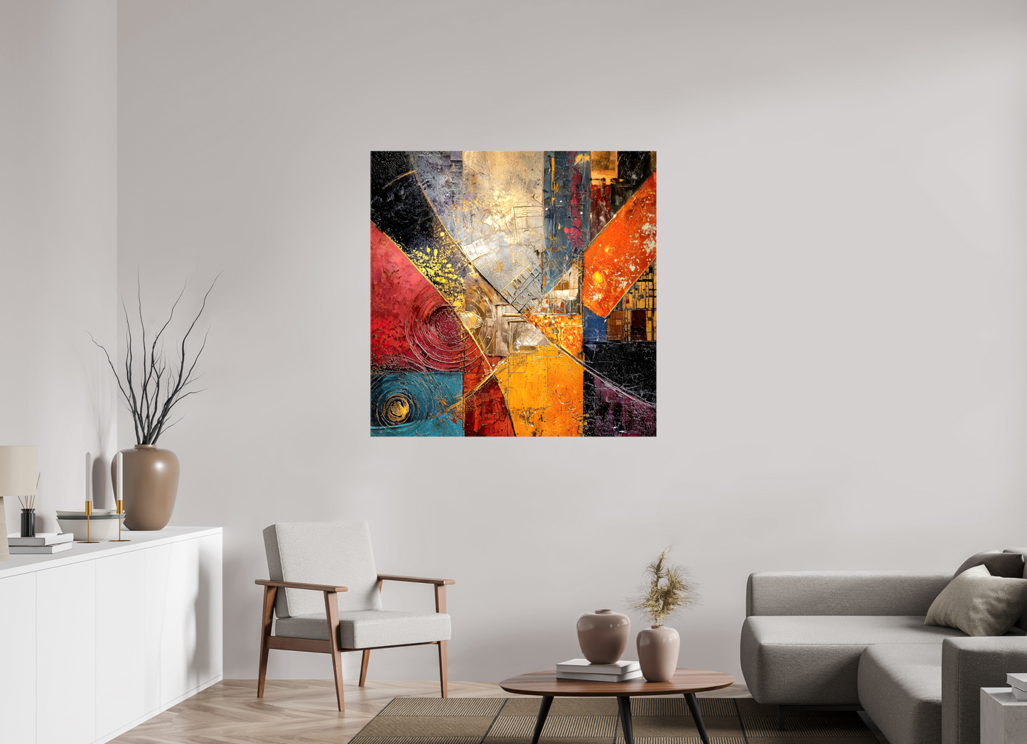 45 x 45″, Glossy Canvas Abstract Cracked Paint