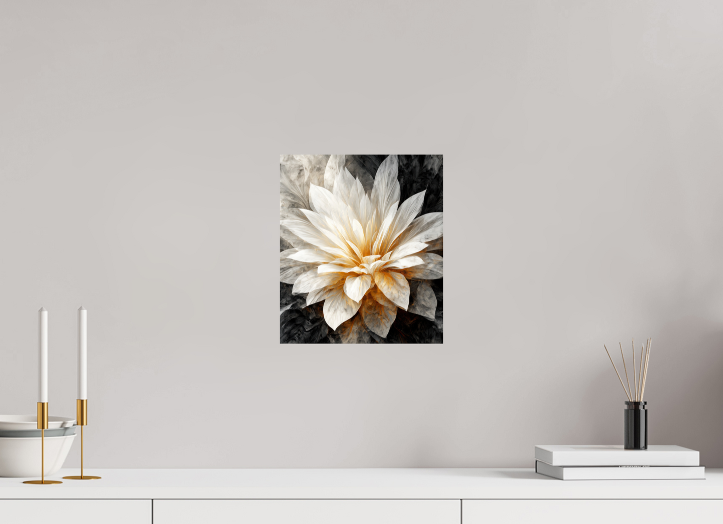 10 x 11.6″, Fine Art Print On Aluminum Dibond White & Gold Flower 2
