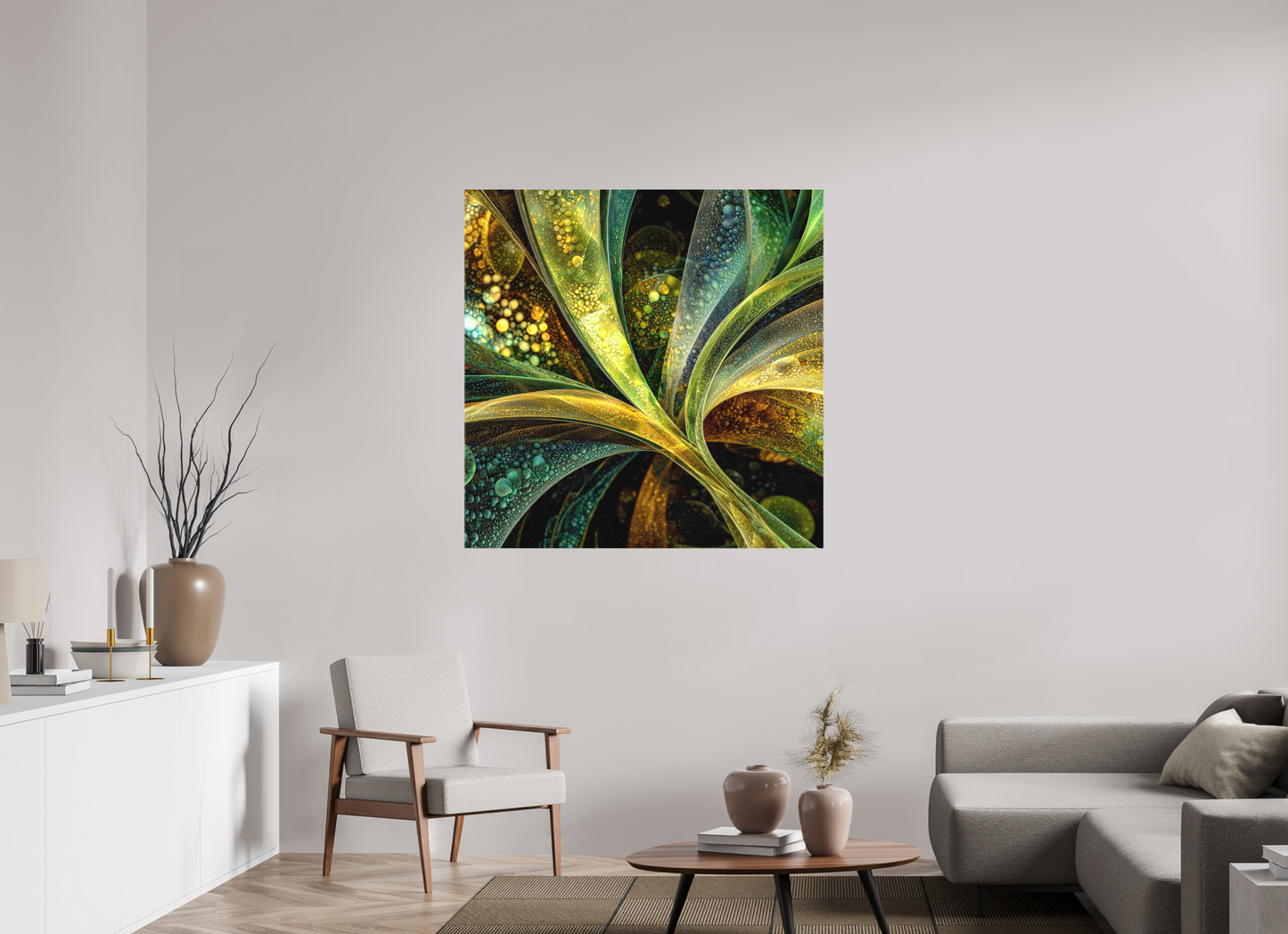 45 x 45″, Textile on Canvas Algae