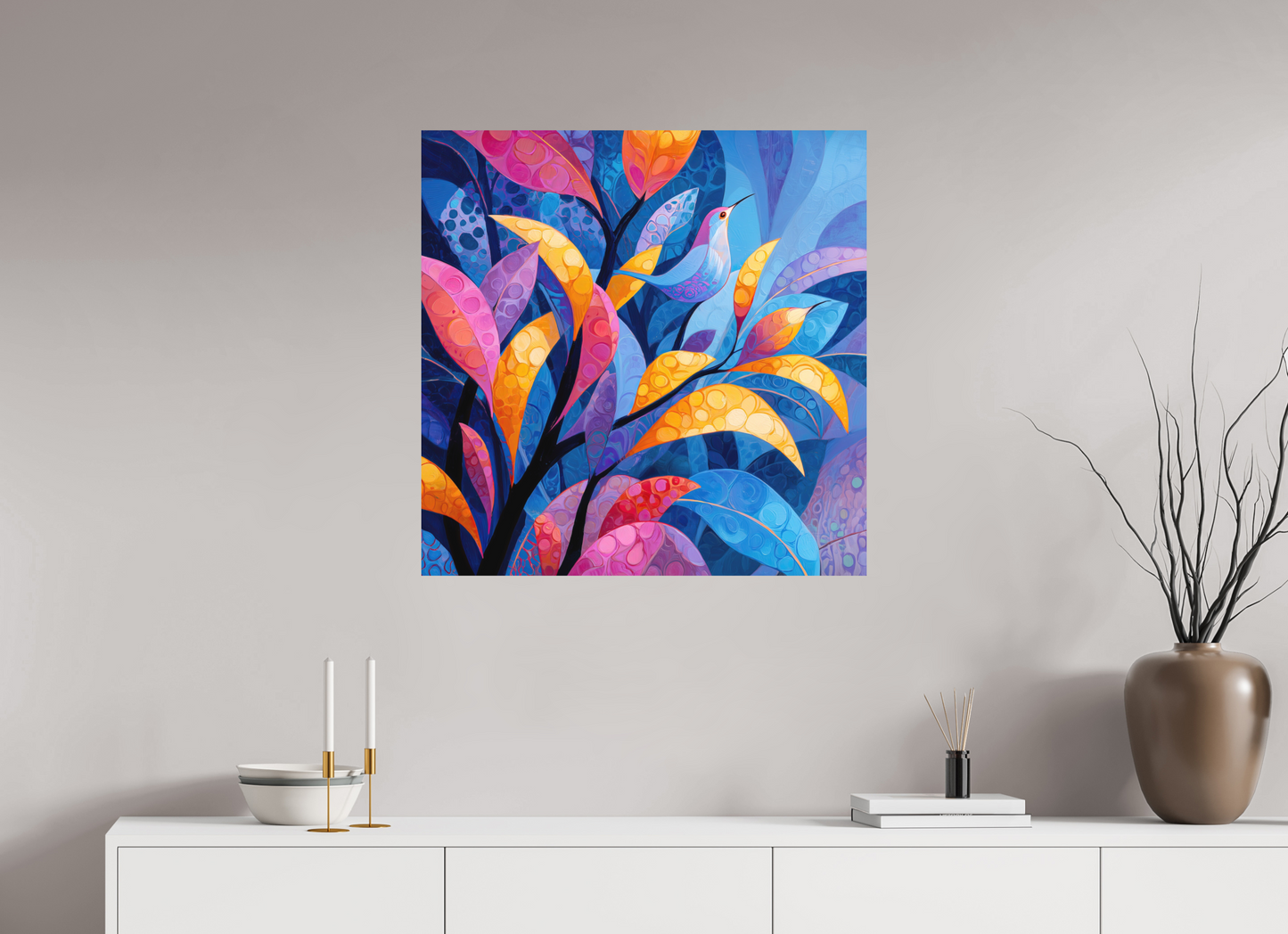 30 x 30″, Photo Print on Aluminum Backing Tropical Bird