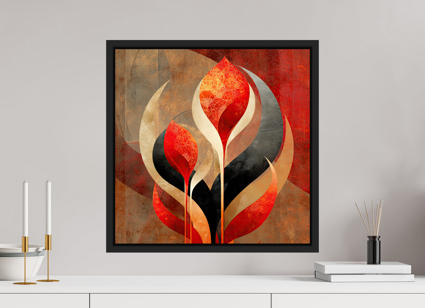 20 x 20″, Fine Art Print on Aluminum Dibond with Boarder Abstract Flowers 1