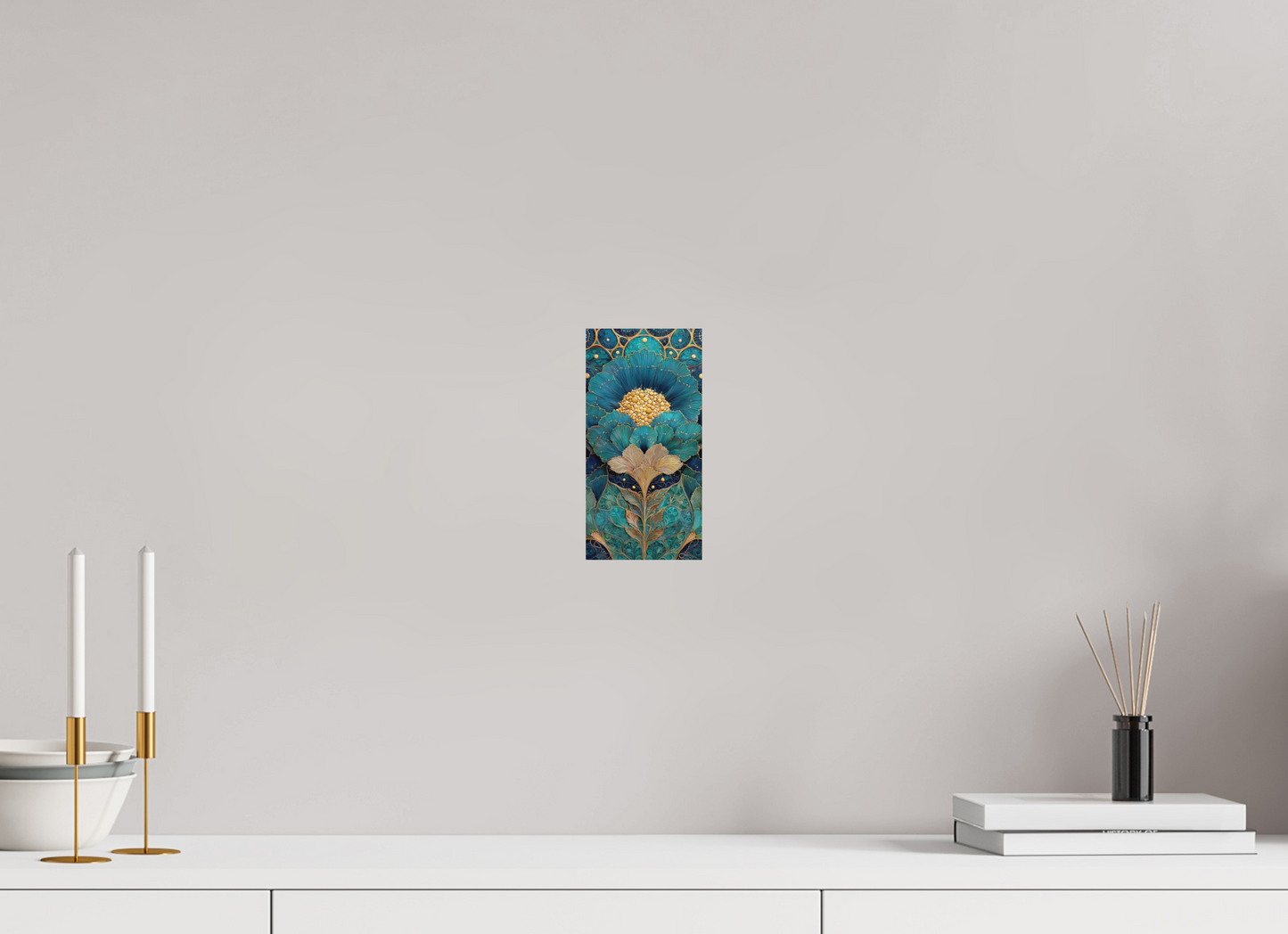 4 x 8″, Photo Print on Aluminum Backing Art Deco Teal Flower 1
