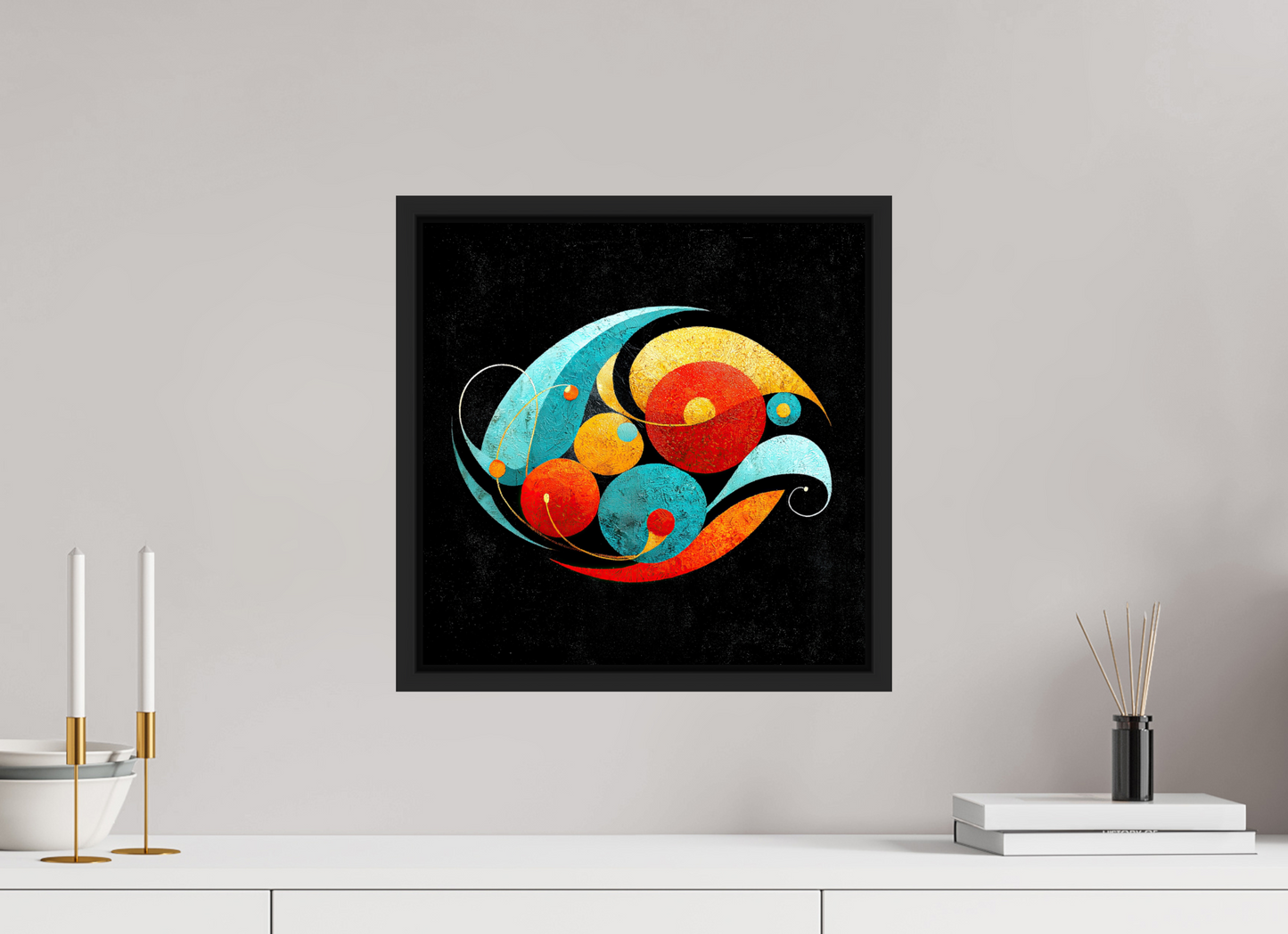 15 x 15″, Fine Art Print on Aluminum Dibond with Boarder Abstract Olives