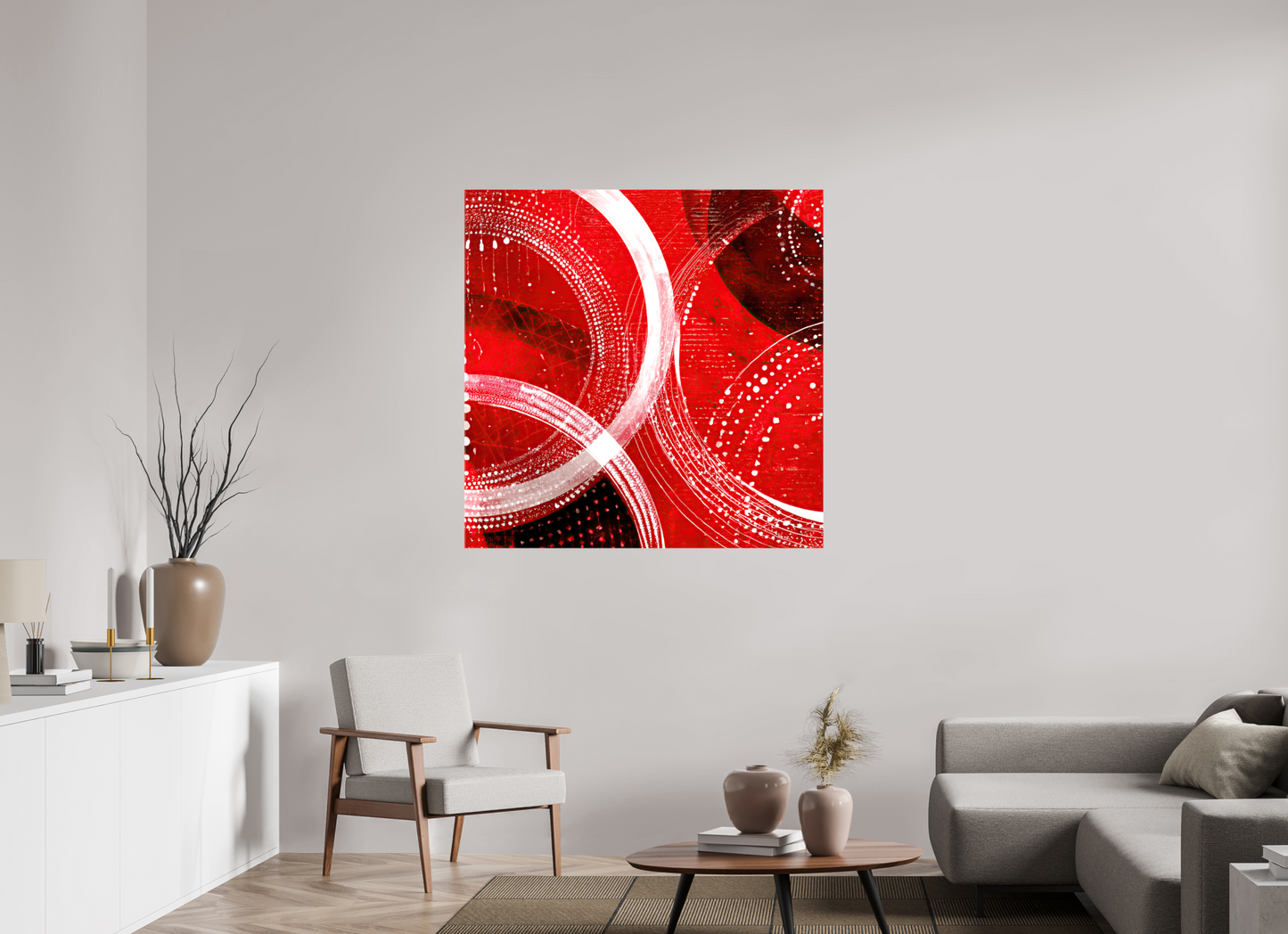 45 x 45″, Glossy Canvas Red & White