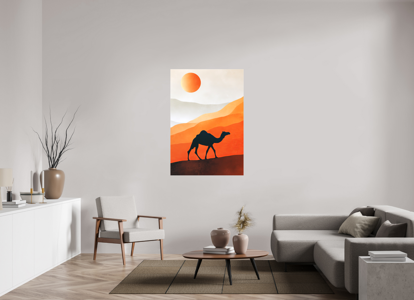 36 x 52.4″, Textile on Canvas Camel
