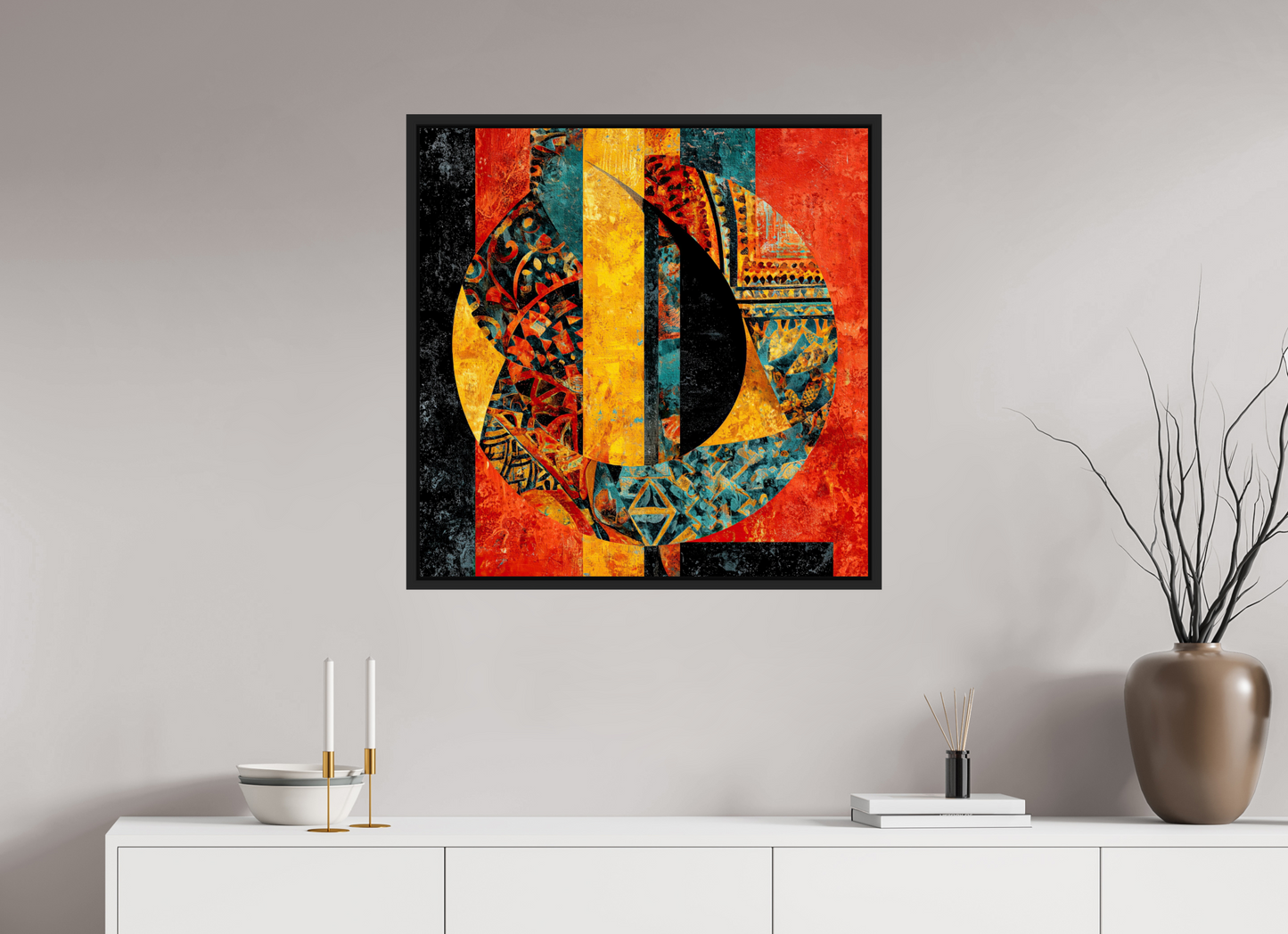 30 x 30″, Fine Art Print on Aluminum Dibond with Boarder Tribal Circle 2