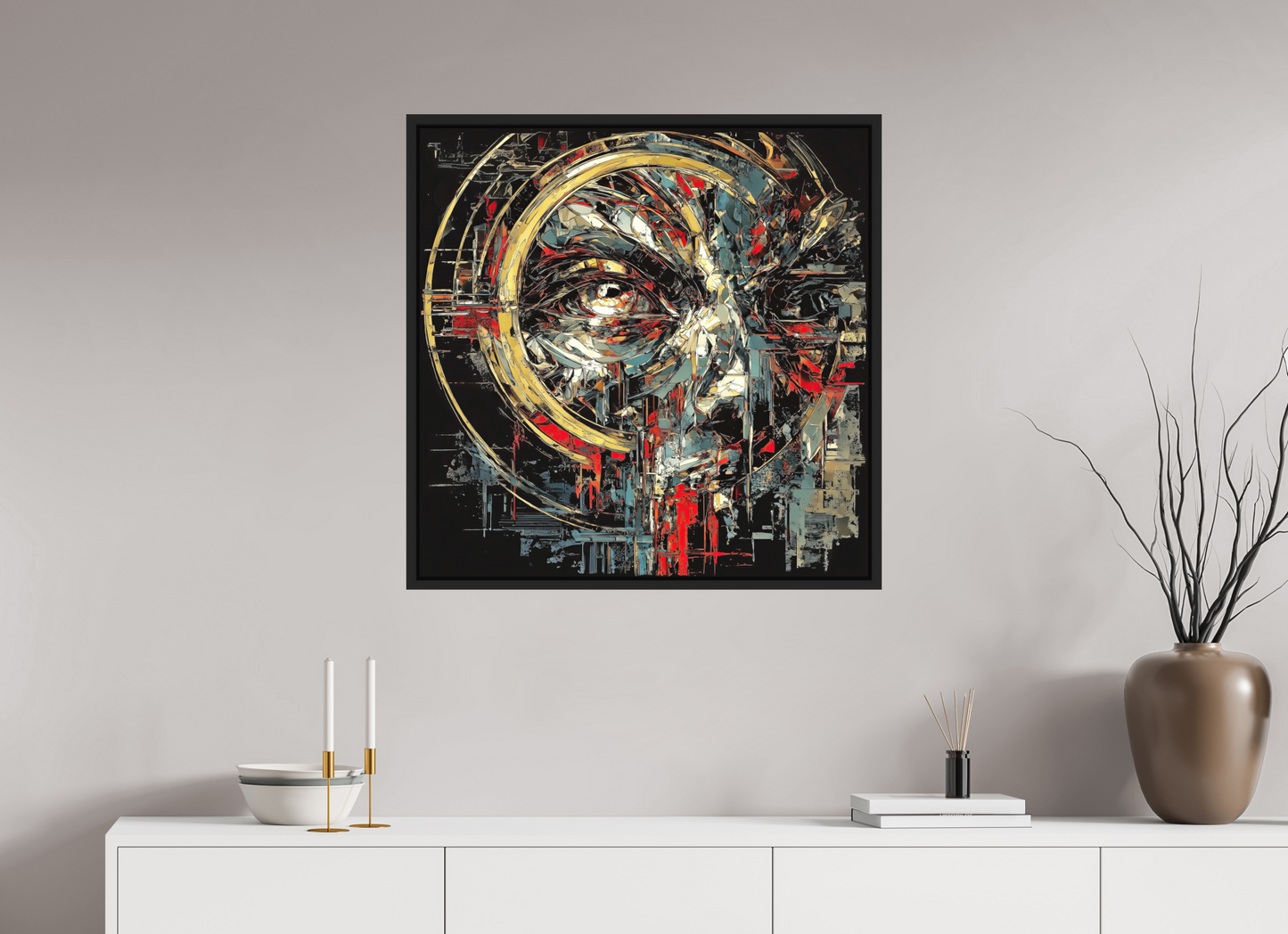 30 x 30″, Photo Print on Aluminum Backing with boarder Abstract Male Eye