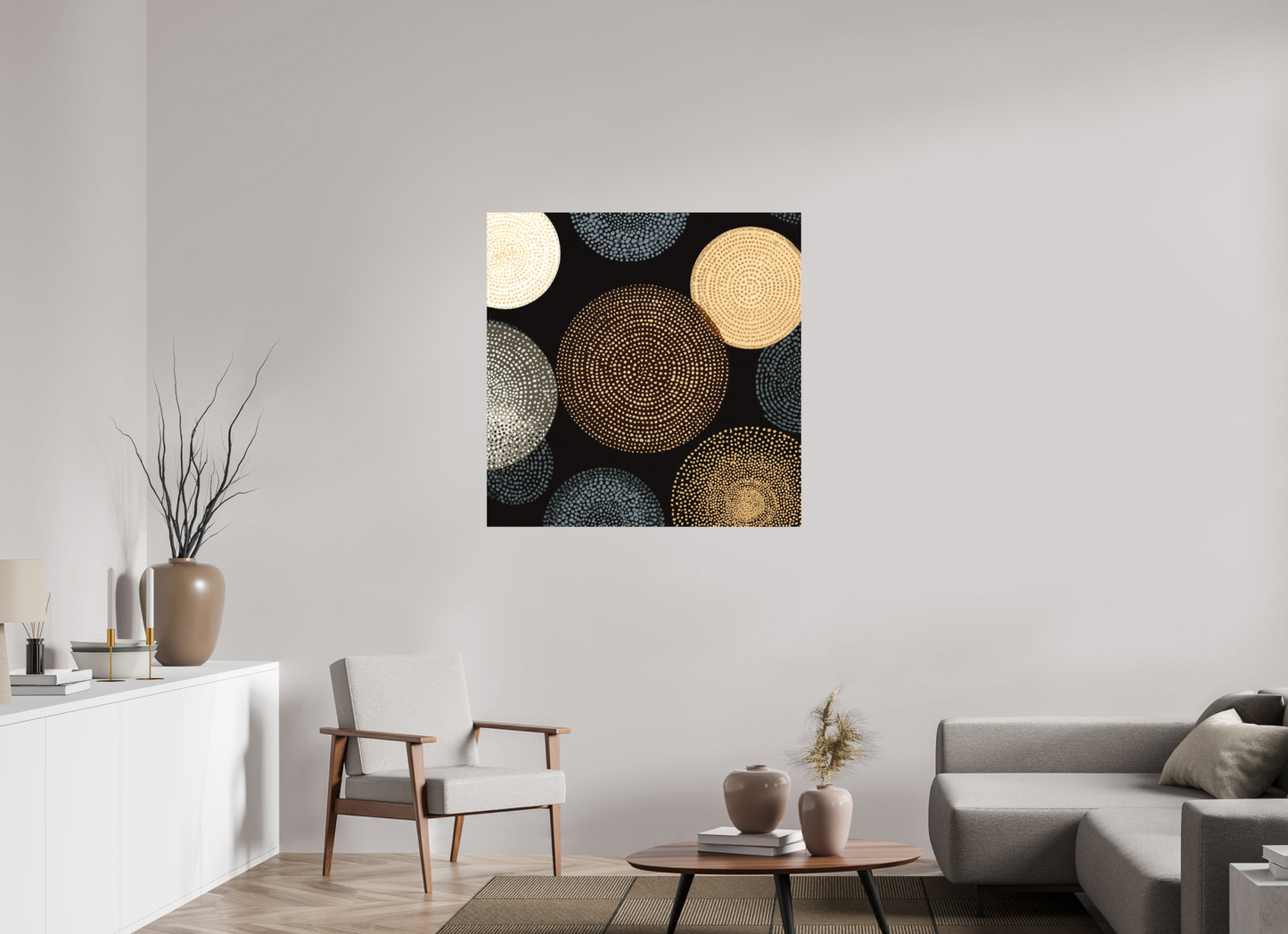 40 x 40″, Photo Print on Aluminum Backing Dot Circles