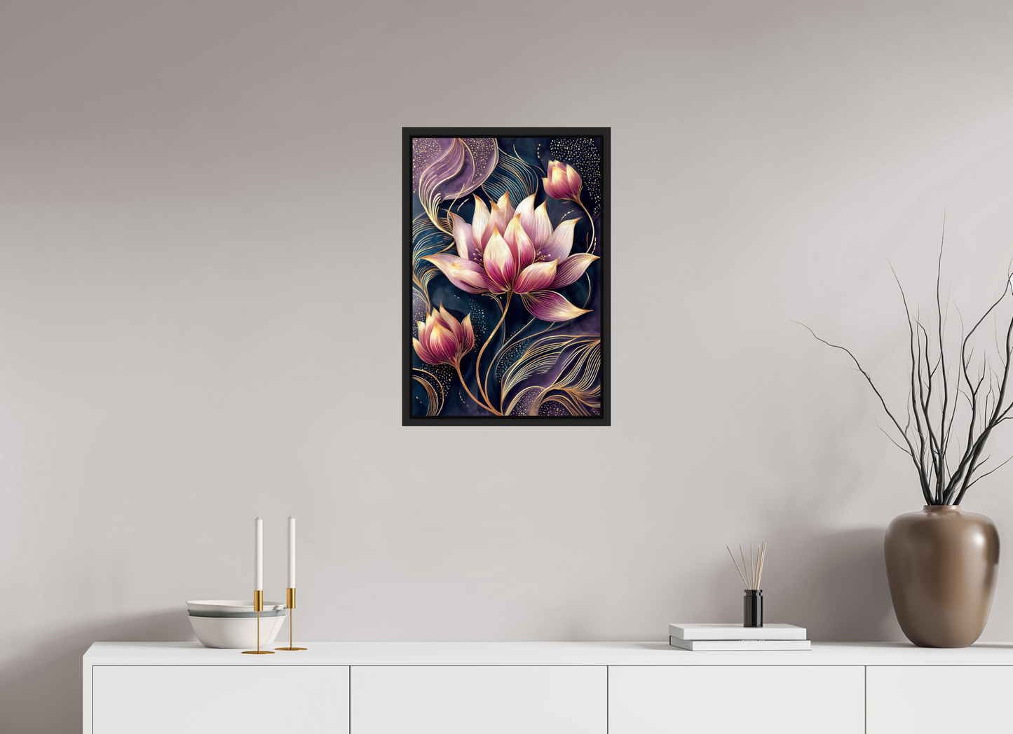 16 x 23.7″, Fine Art Print on Aluminum Dibond with Boarder Art Deco Purple Lotus