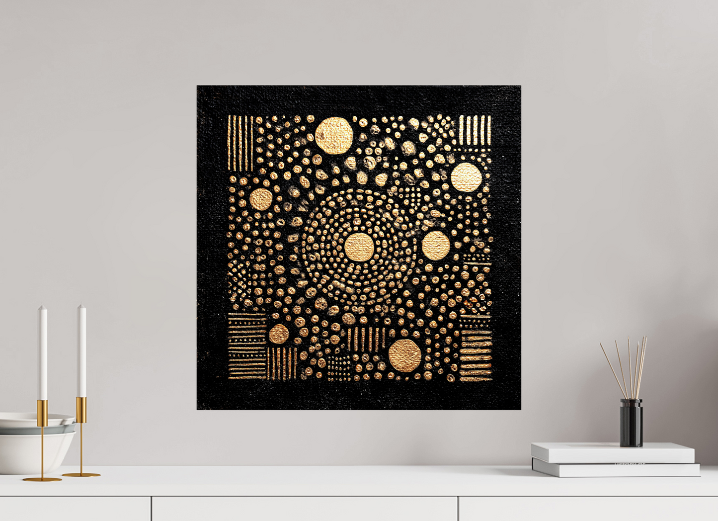 20 x 20″, Fine Art Print On Aluminum Dibond Gold QR