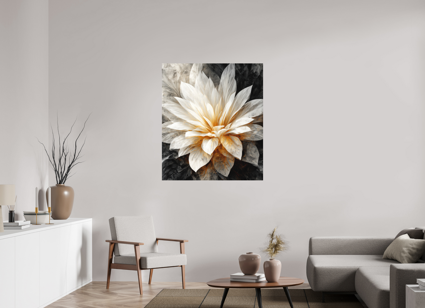 39 x 45.2″, Photo Print on Aluminum Backing White & Gold Flower 2