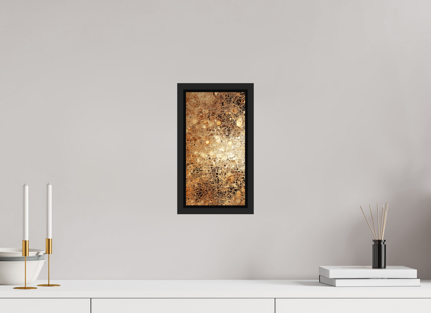 6 x 11.5″, Fine Art Print on Aluminum Dibond with Boarder Gold Leather