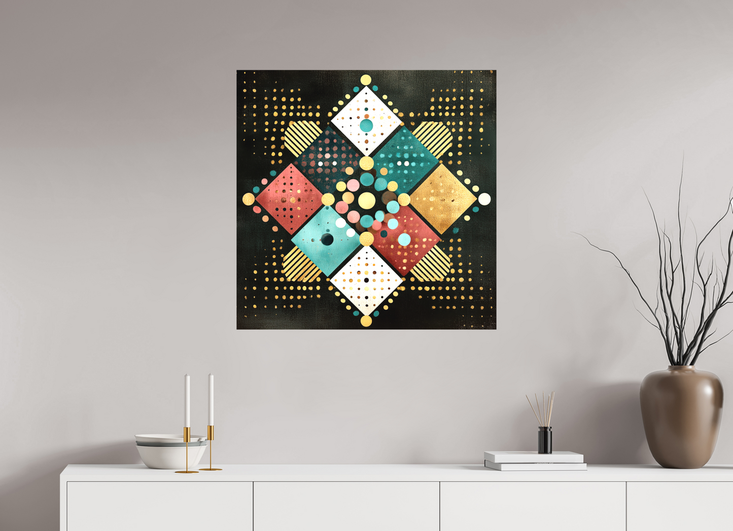 30 x 30″, Textile on Canvas Squares