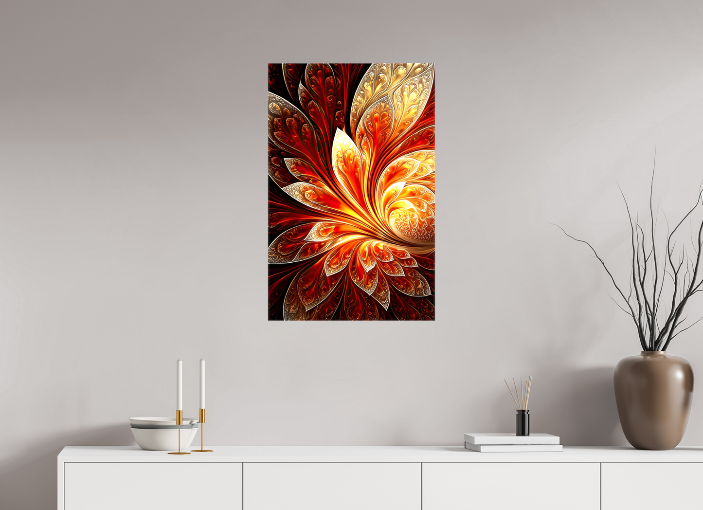 20 x 31″, Glossy Canvas Abstract Fire Flower