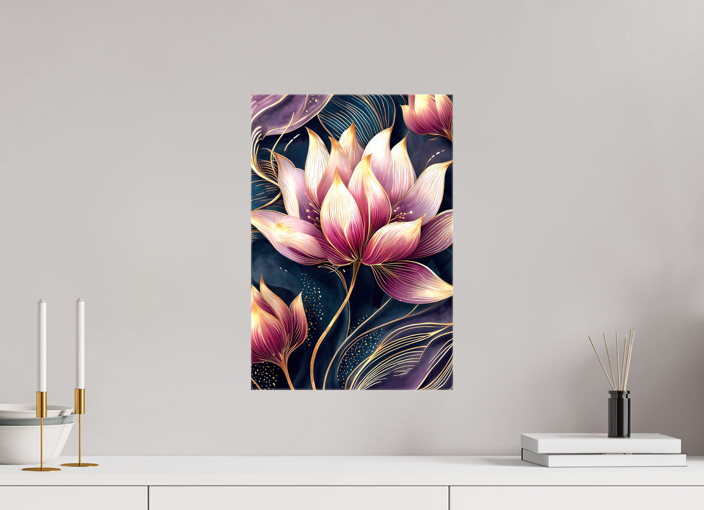 12 x 17.8″, Glossy Canvas Art Deco Purple Lotus