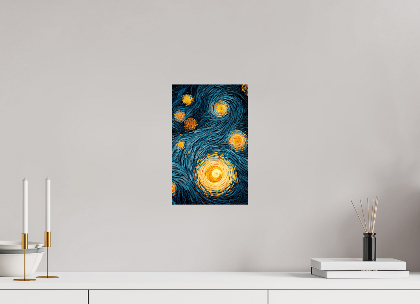 8 x 12.7″, Fine Art Print On Aluminum Dibond Abstract Blue & Yellow Swirls 2