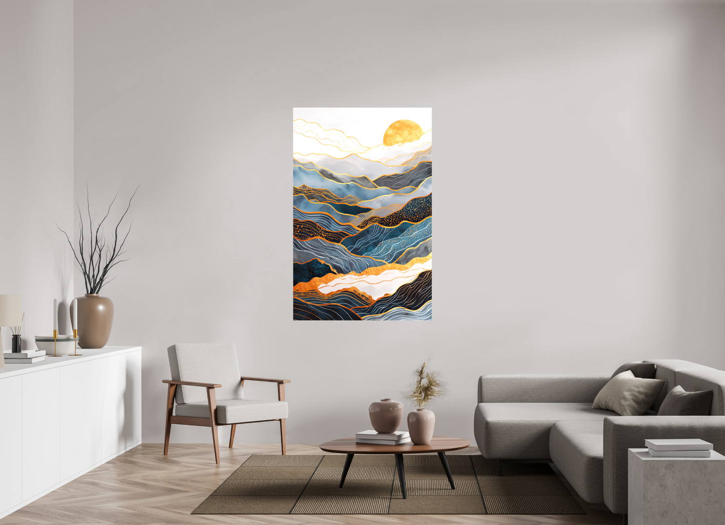 39 x 60.1″, Glossy Canvas Abstract Art Deco Mountains