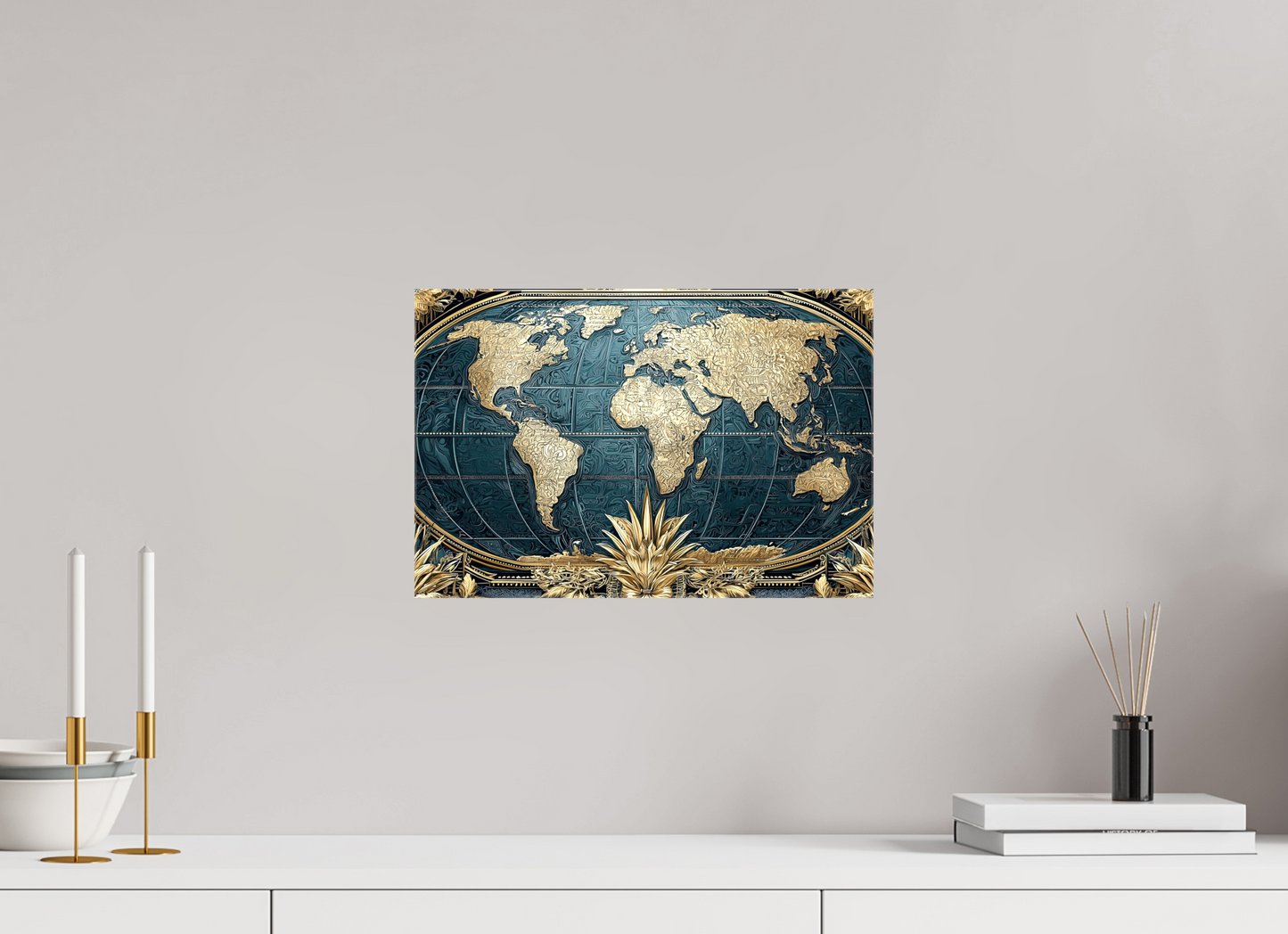 15 x 10″, Glossy Canvas Art Deco World Map